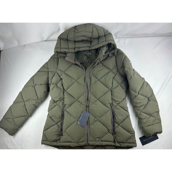 NWT WOMENS Tommy Hilfiger THFLEX Lightweight Full Zip Puffer Jacket Green L - Picture 1 of 10